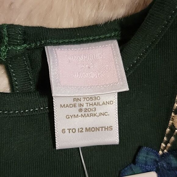 JANIE AND JACK FOREST GREEN LONG-SLEEVE TOP WITH GOLD TRIM, SIZE 6-12 MOS. - NEW - Picture 5 of 8